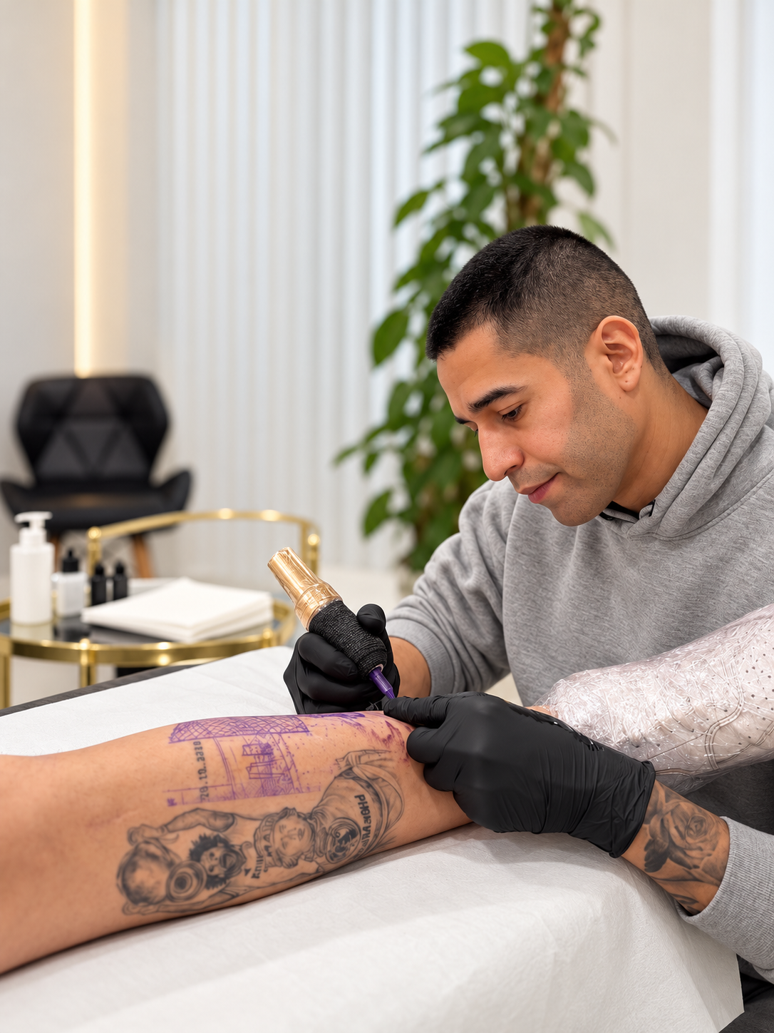 Rich Miranda realizando un tatuaje en Tattoo Art Pamplona