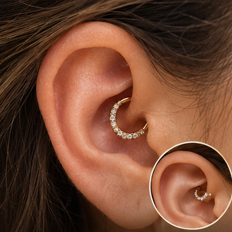 Referencia visual de piercing daith en la oreja