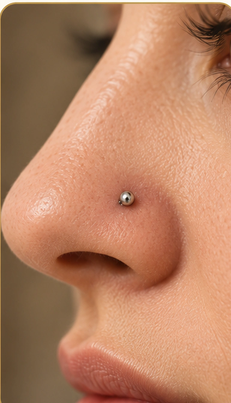 Referencia visual de piercing nostril en la nariz